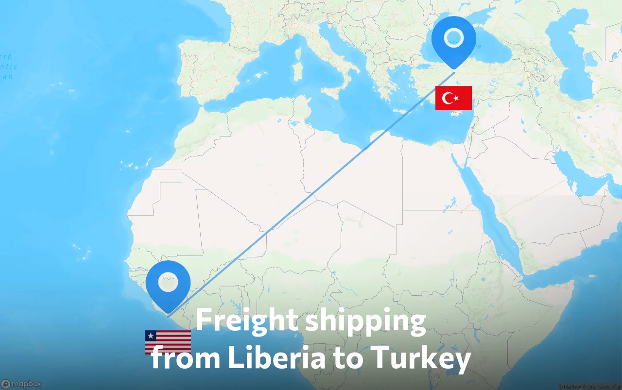 Shipping route from Liberia to Turkey