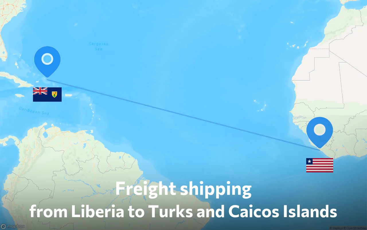 Shipping route from Liberia to Turks and Caicos Islands