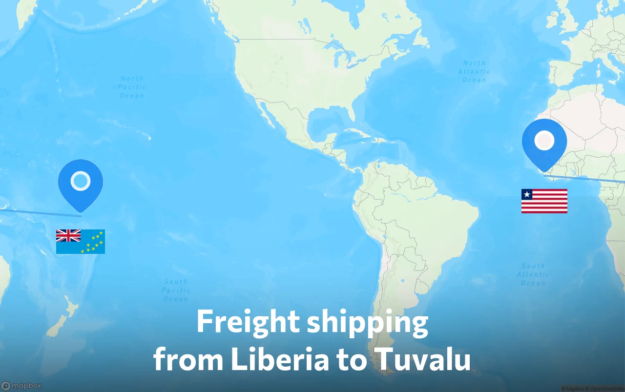 Shipping route from Liberia to Tuvalu