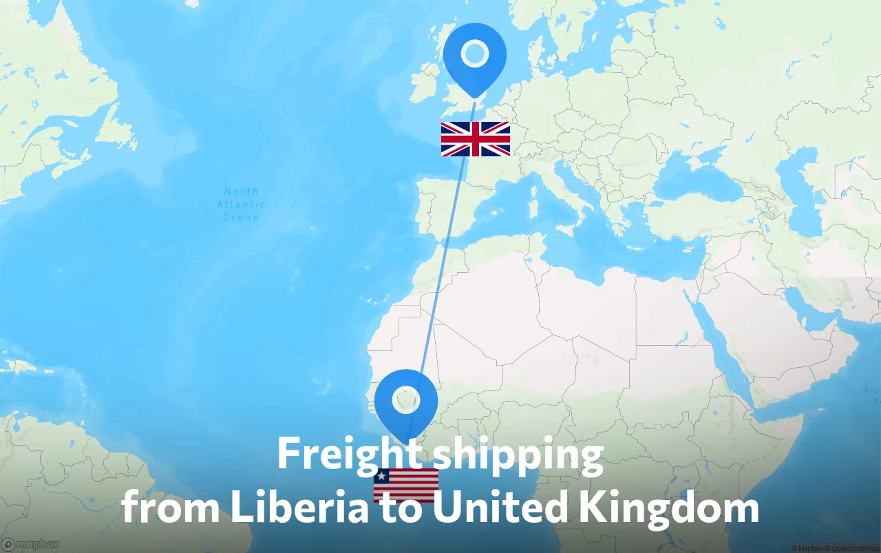 Shipping route from Liberia to United Kingdom