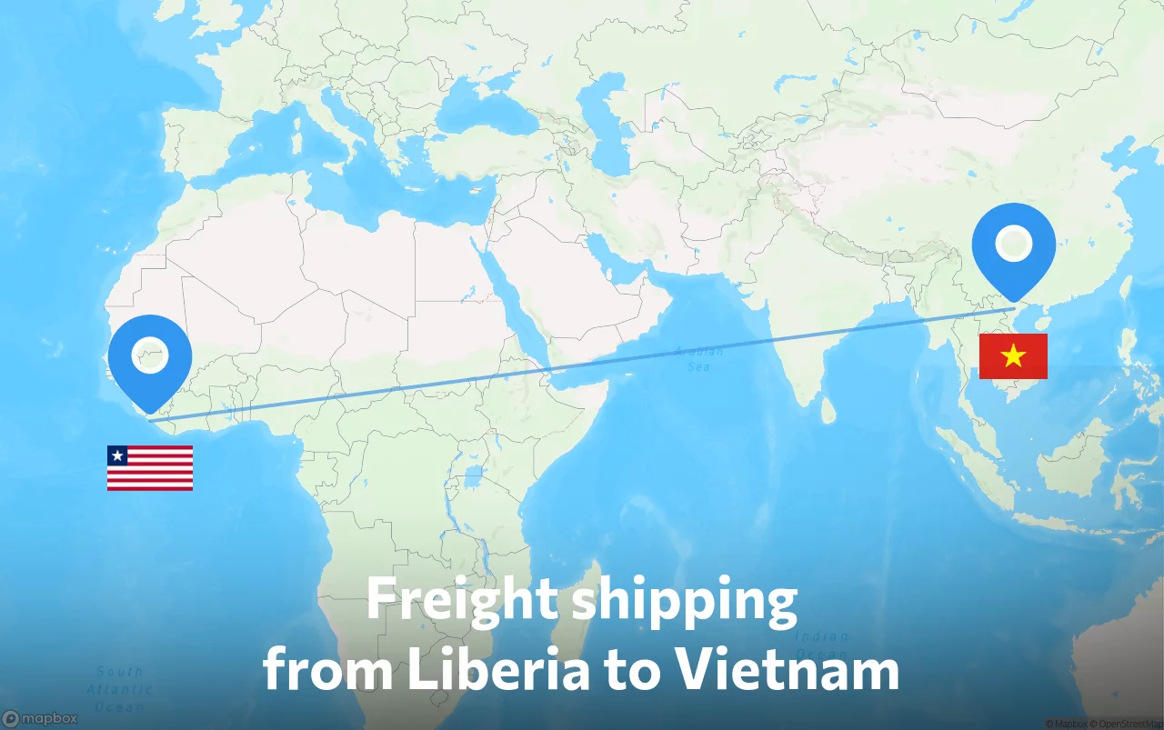 Shipping route from Liberia to Vietnam