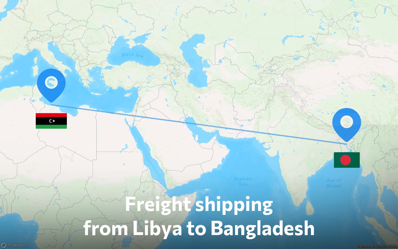 Shipping route from Libya to Bangladesh