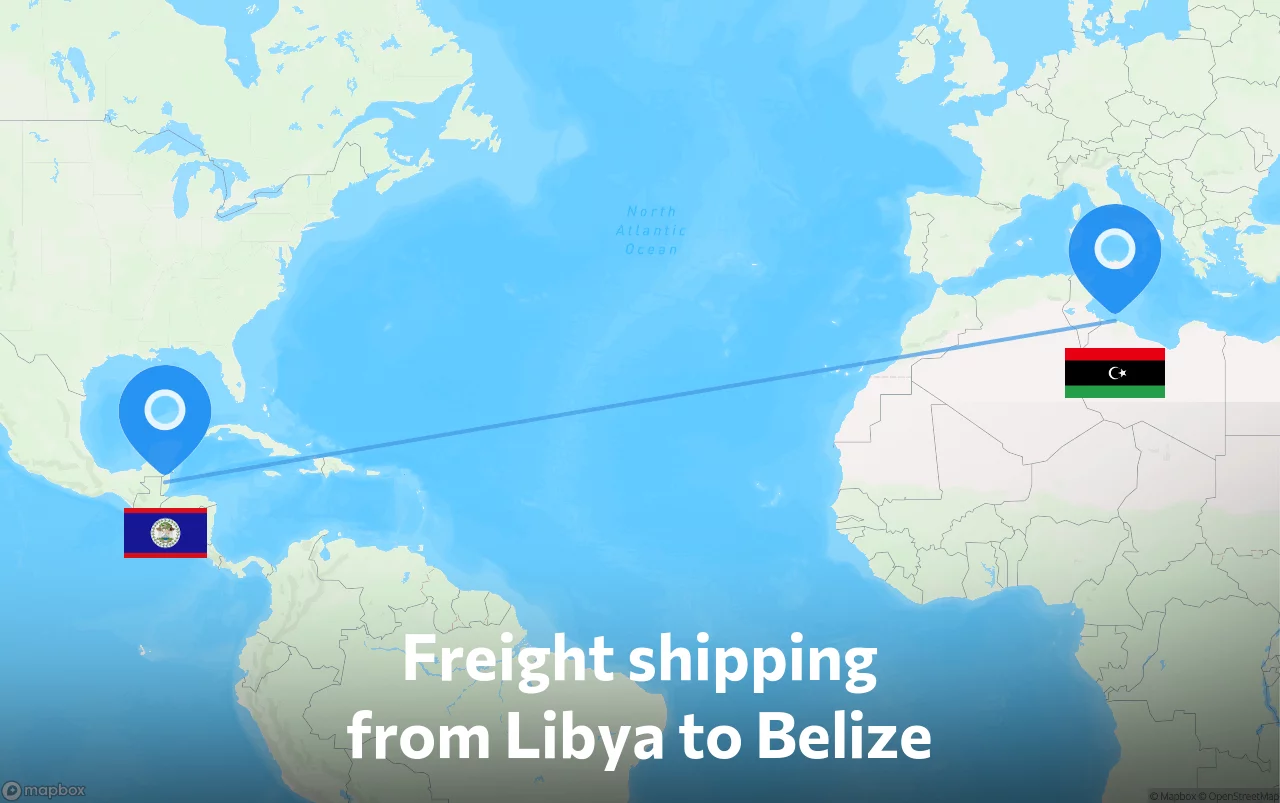 Shipping route from Libya to Belize