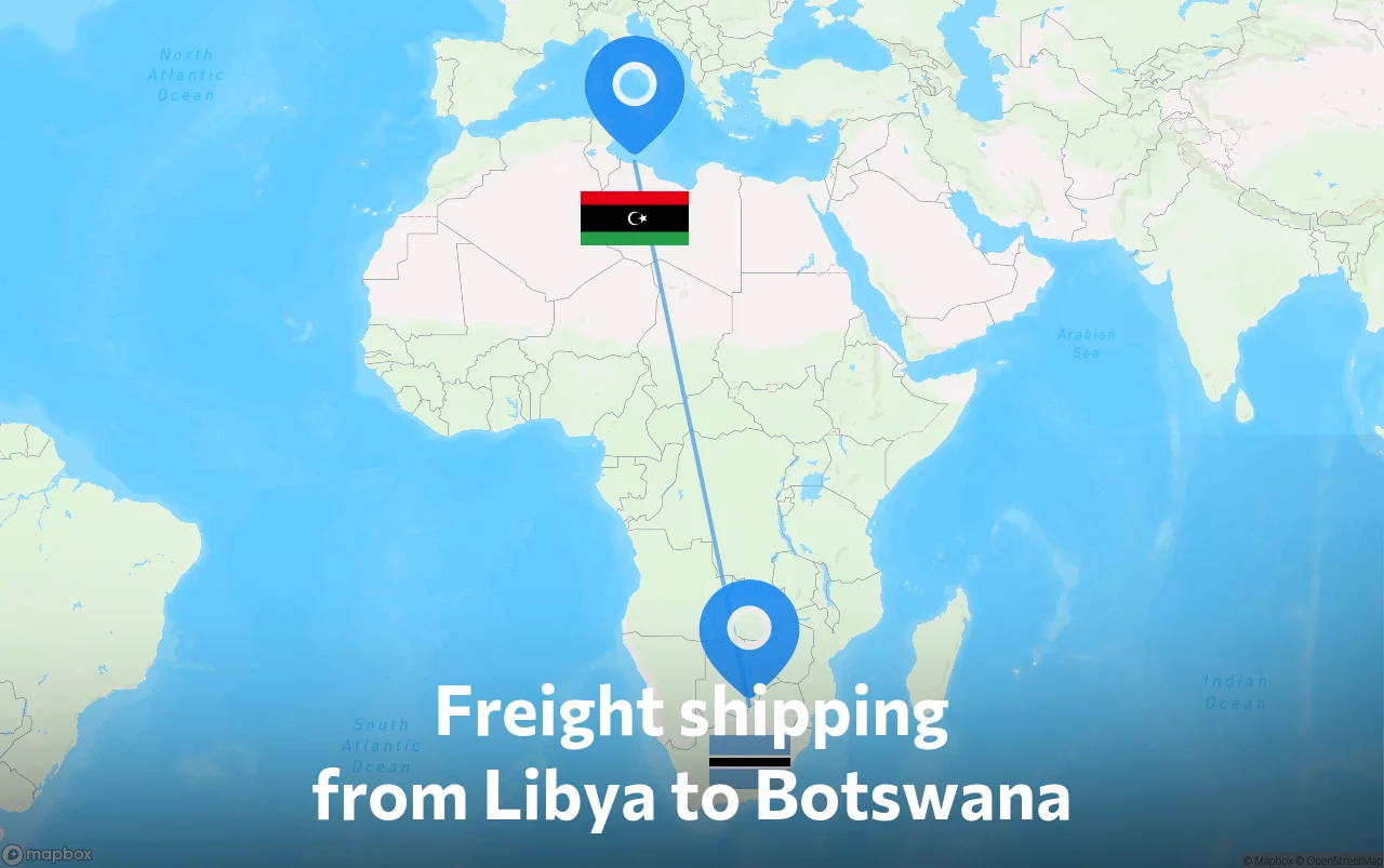 Shipping route from Libya to Botswana