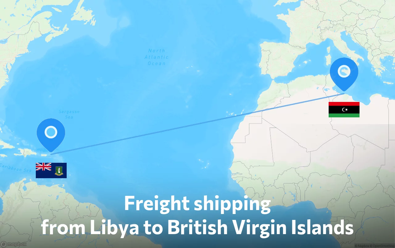 Shipping route from Libya to British Virgin Islands