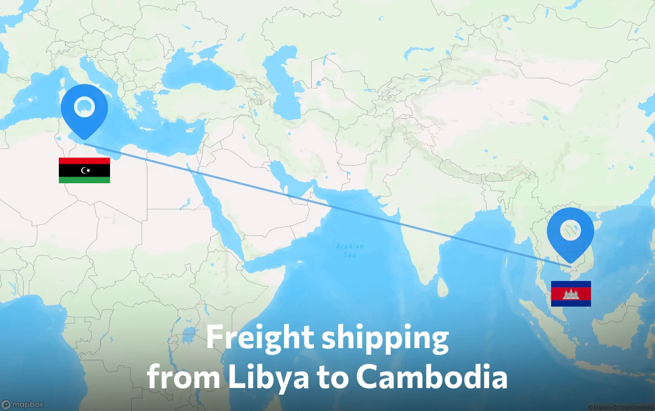 Shipping route from Libya to Cambodia