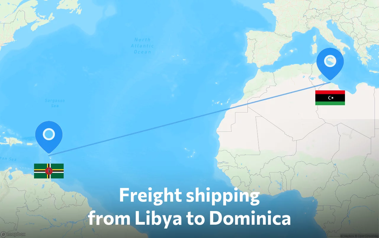 Shipping route from Libya to Dominica