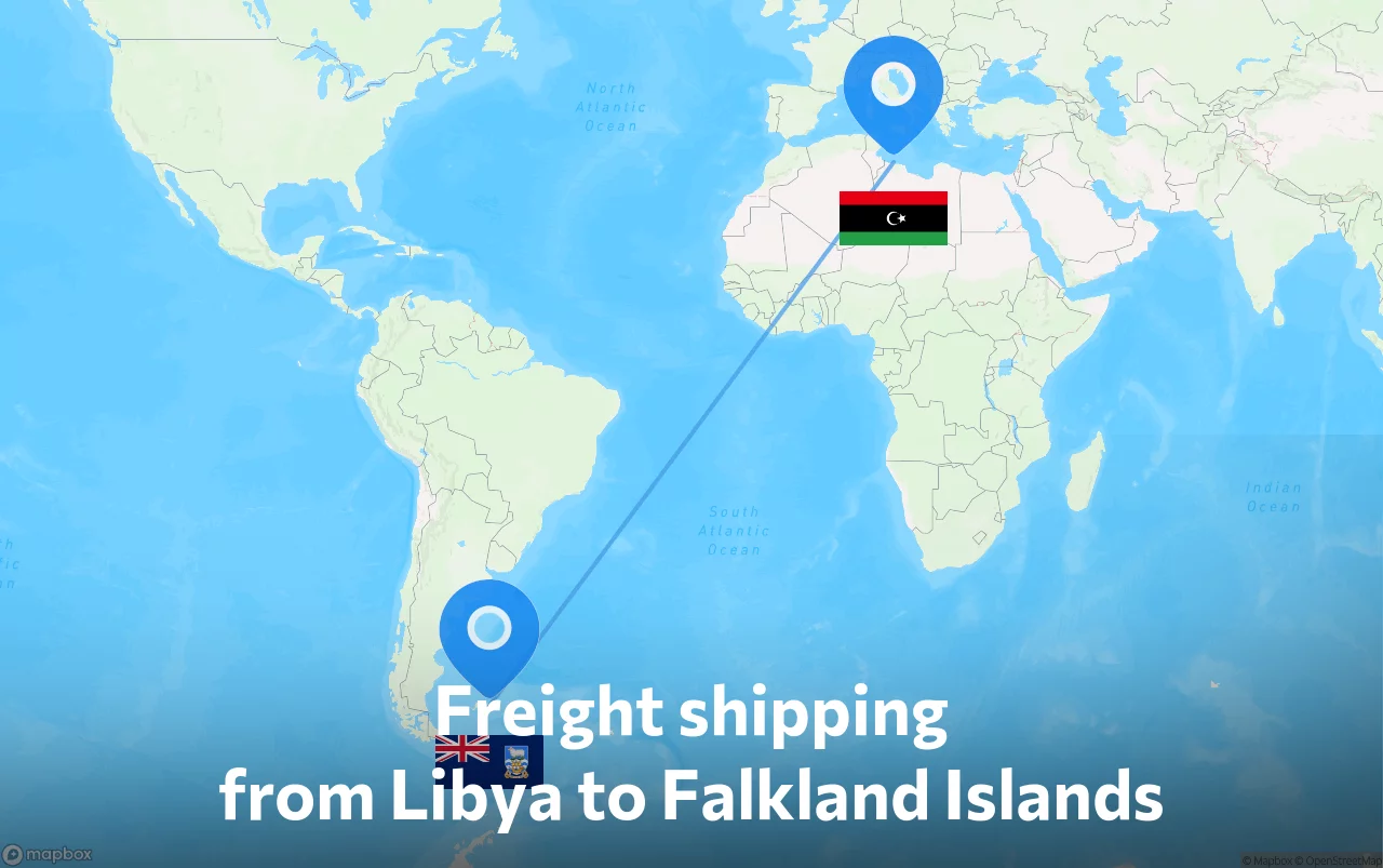 Shipping route from Libya to Falkland Islands