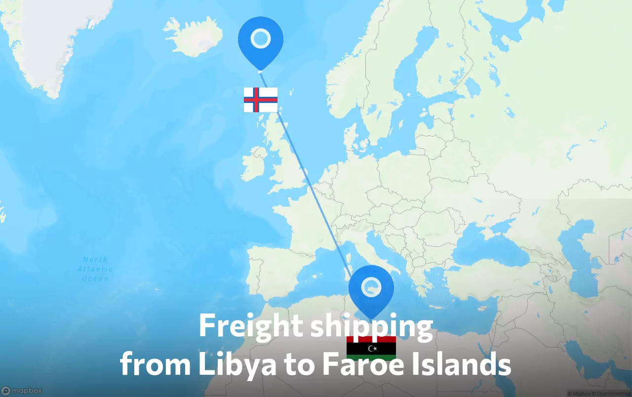 Shipping route from Libya to Faroe Islands