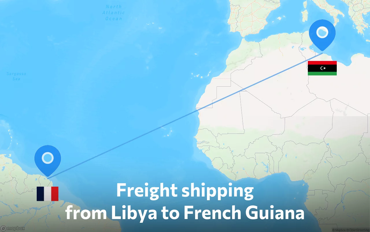 Shipping route from Libya to French Guiana