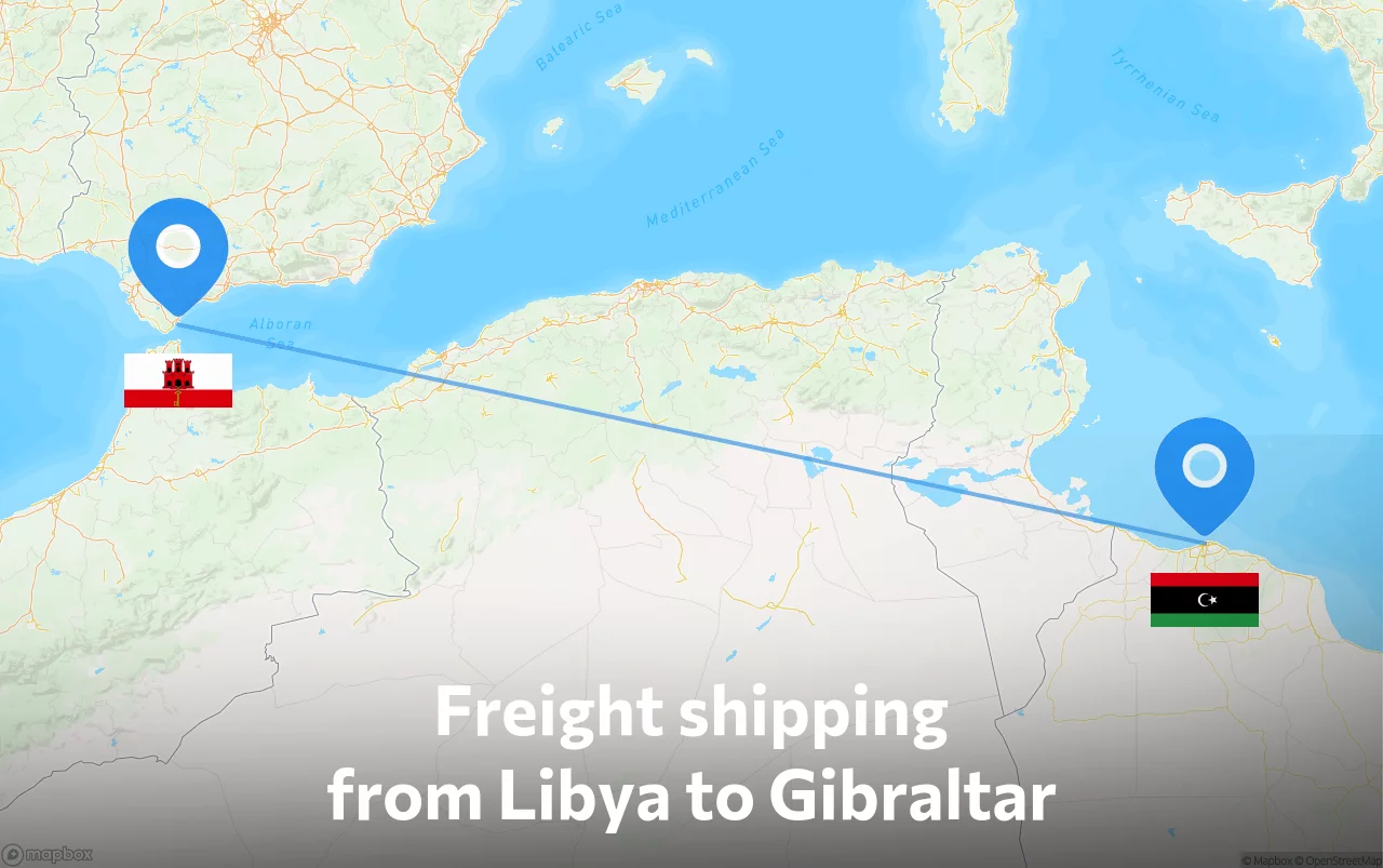 Shipping route from Libya to Gibraltar