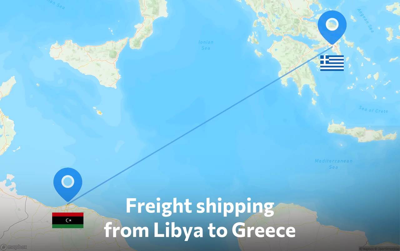 Shipping route from Libya to Greece
