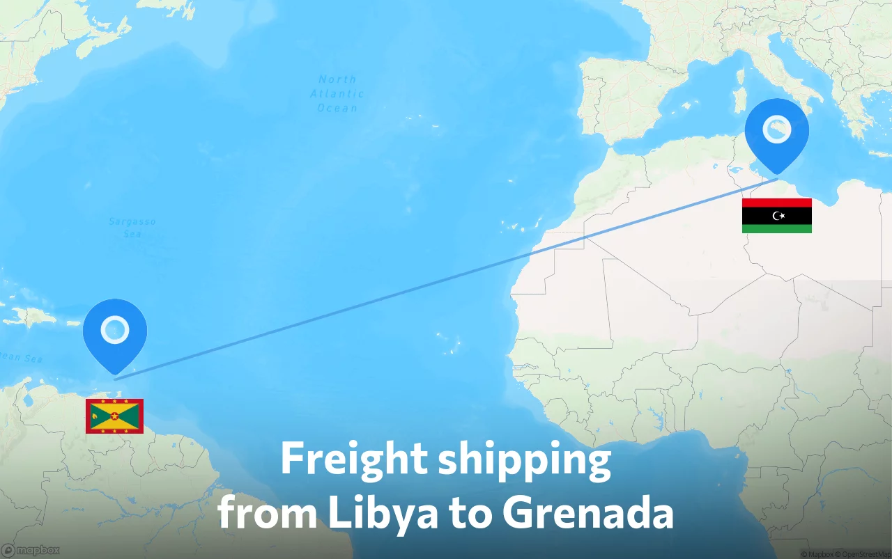 Shipping route from Libya to Grenada