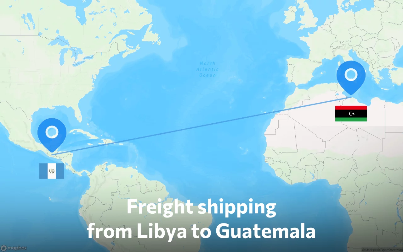 Shipping route from Libya to Guatemala