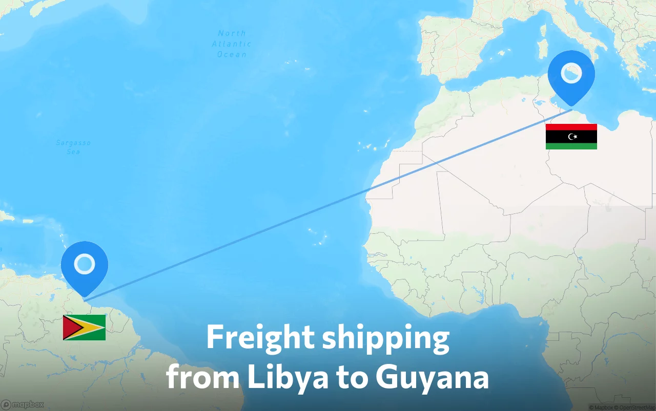 Shipping route from Libya to Guyana