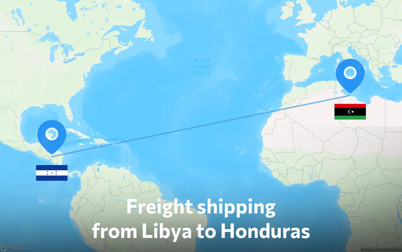 Shipping route from Libya to Honduras