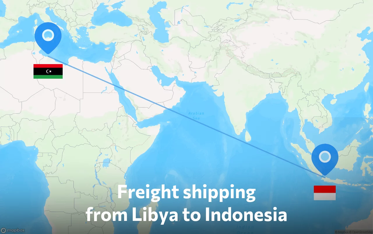 Shipping route from Libya to Indonesia