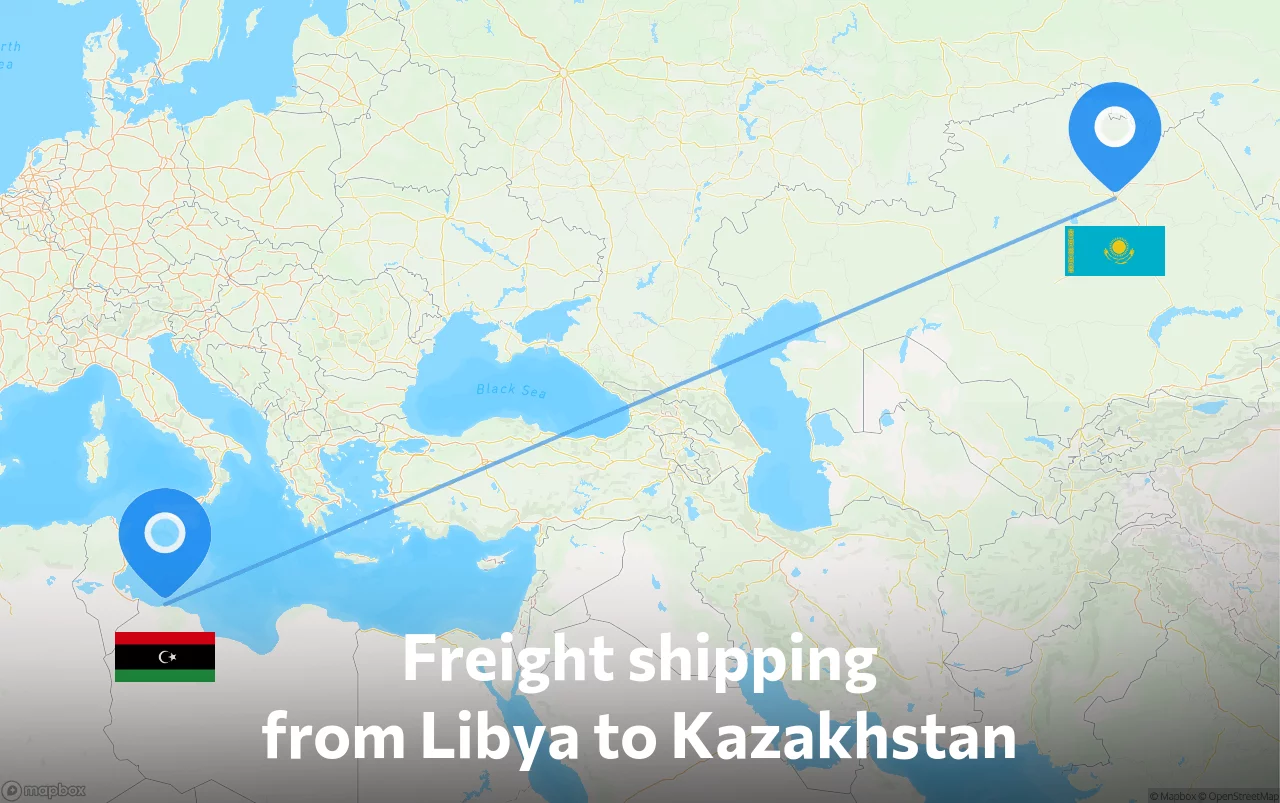 Shipping route from Libya to Kazakhstan