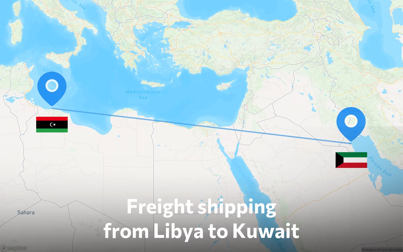 Shipping route from Libya to Kuwait