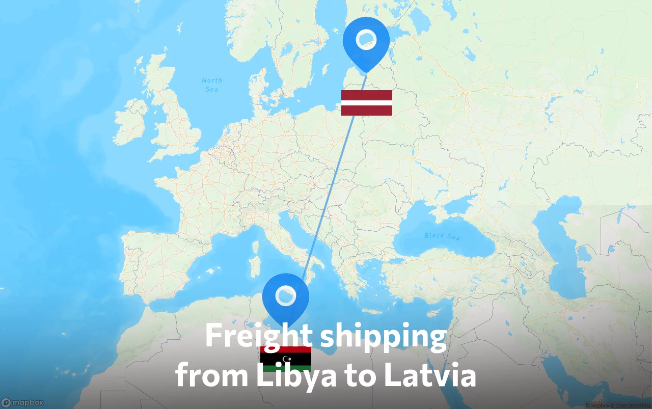 Shipping route from Libya to Latvia