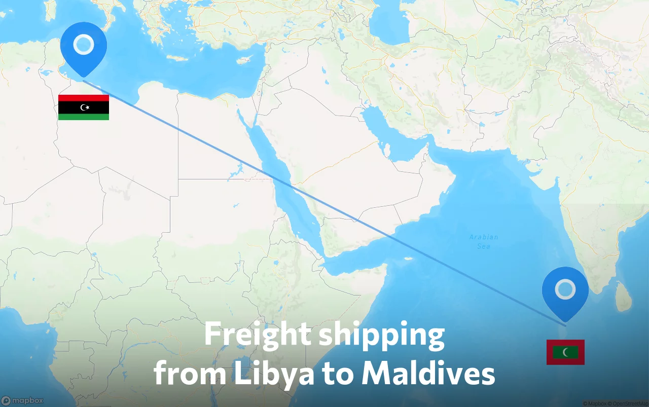 Shipping route from Libya to Maldives