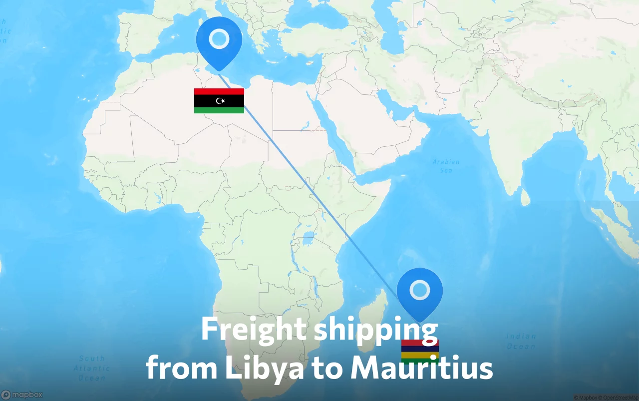 Shipping route from Libya to Mauritius
