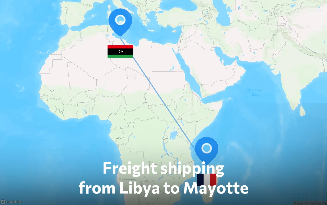 Shipping route from Libya to Mayotte