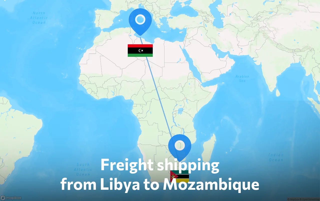 Shipping route from Libya to Mozambique