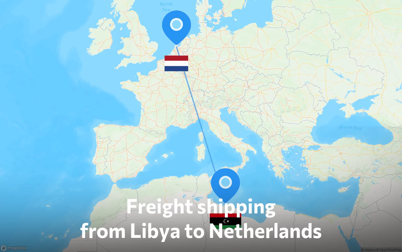Shipping route from Libya to Netherlands