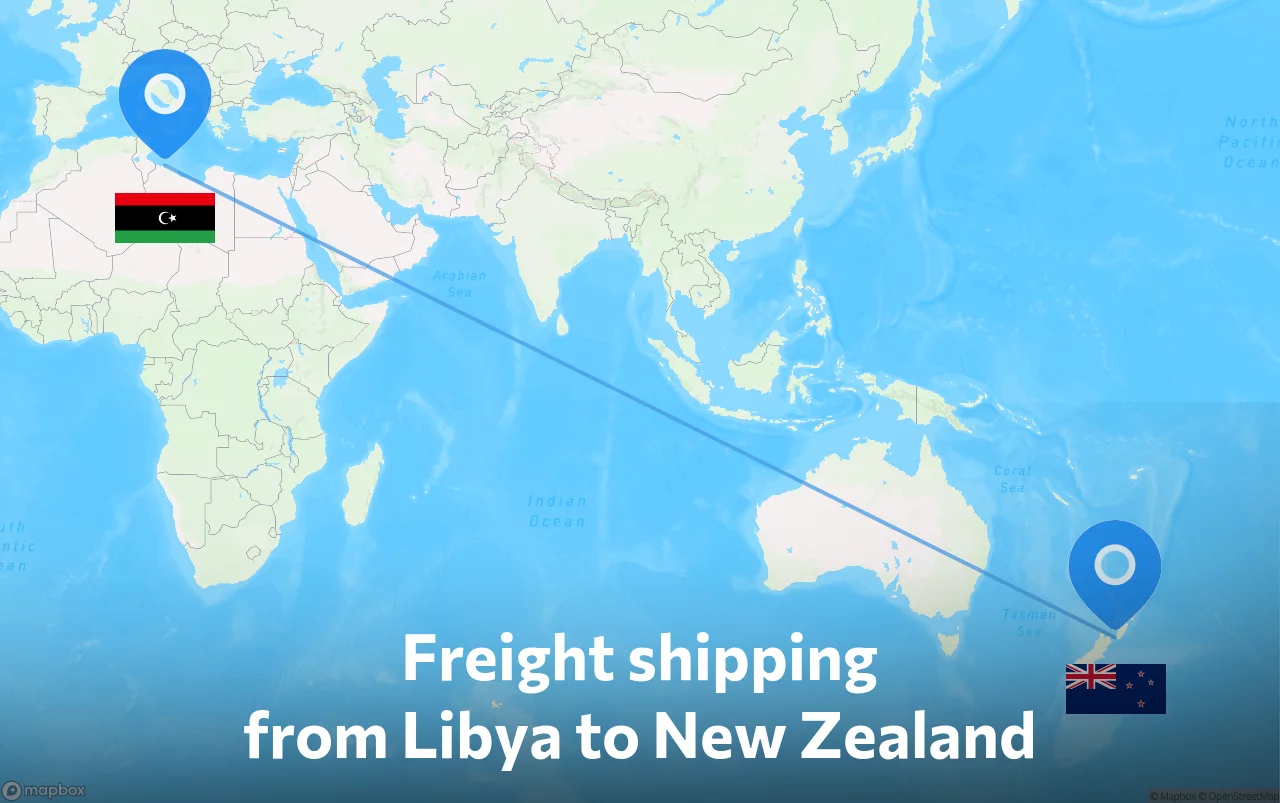 Shipping route from Libya to New Zealand