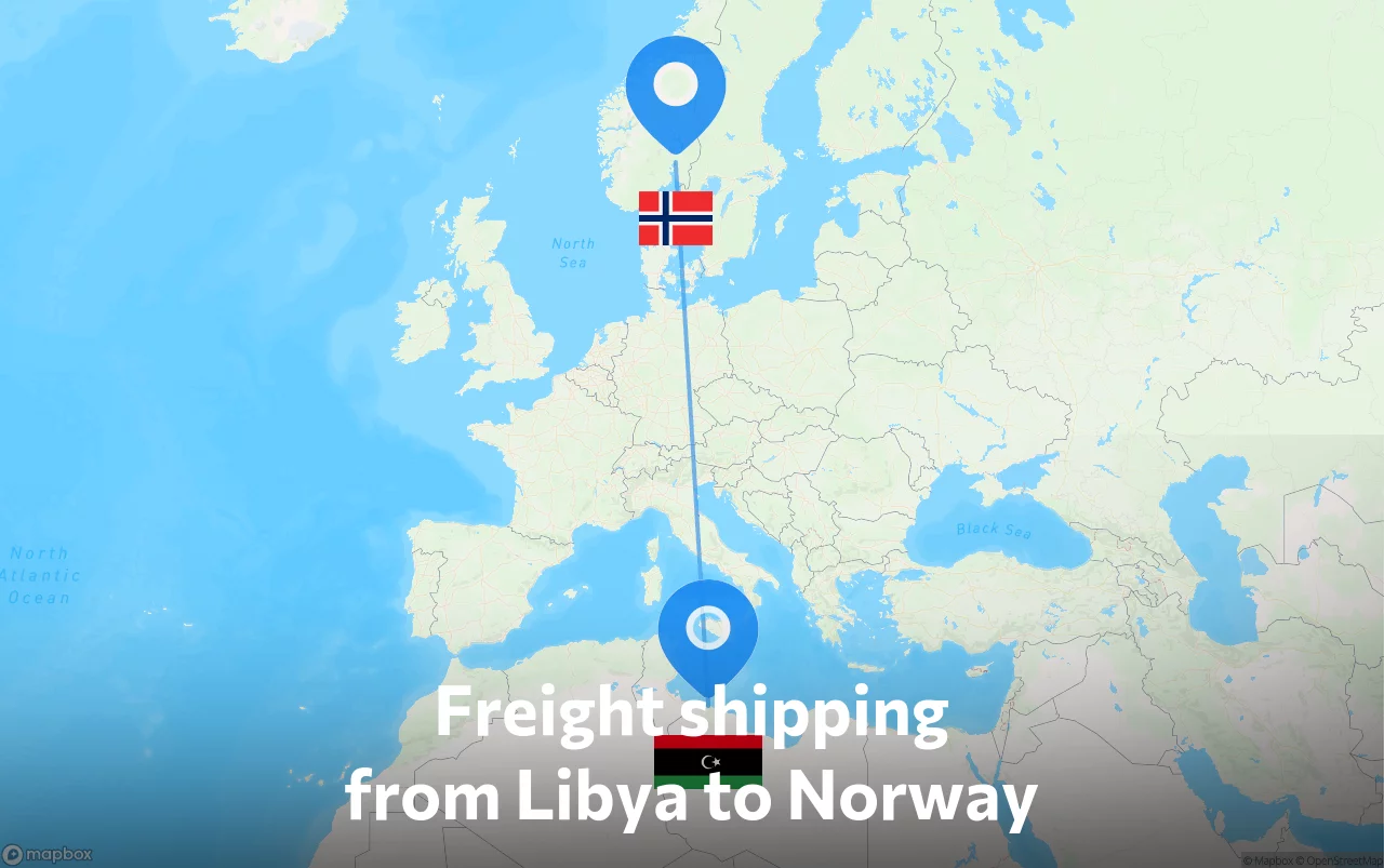 Shipping route from Libya to Norway