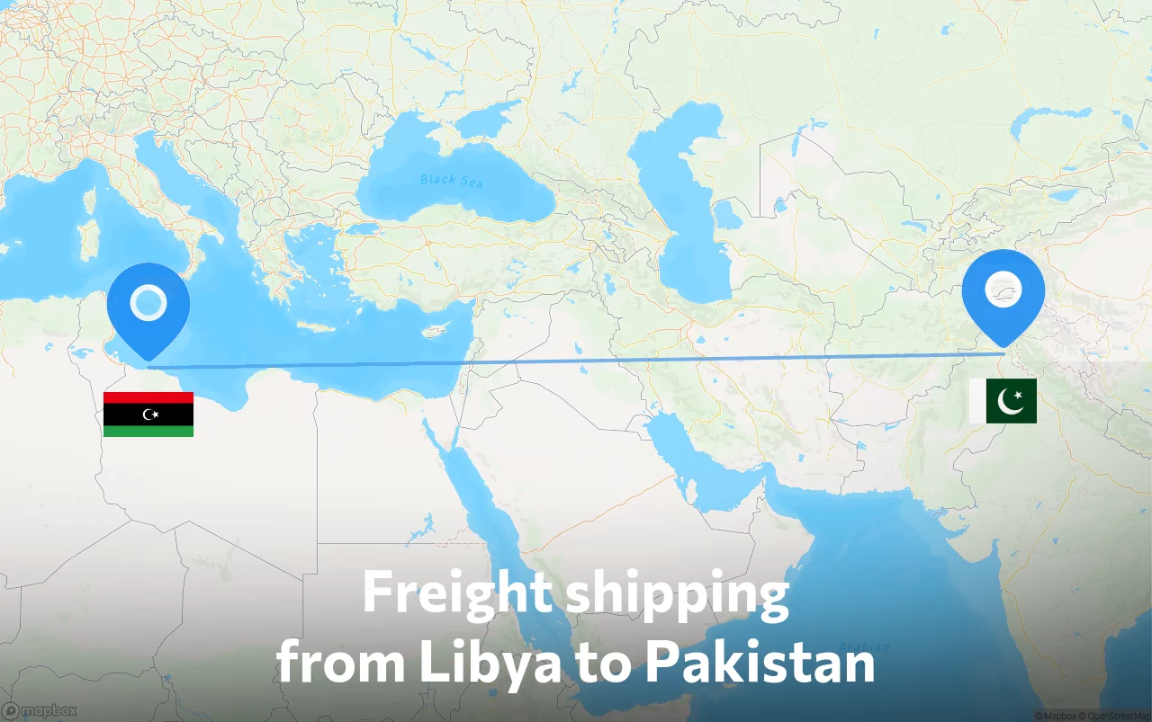 Shipping route from Libya to Pakistan