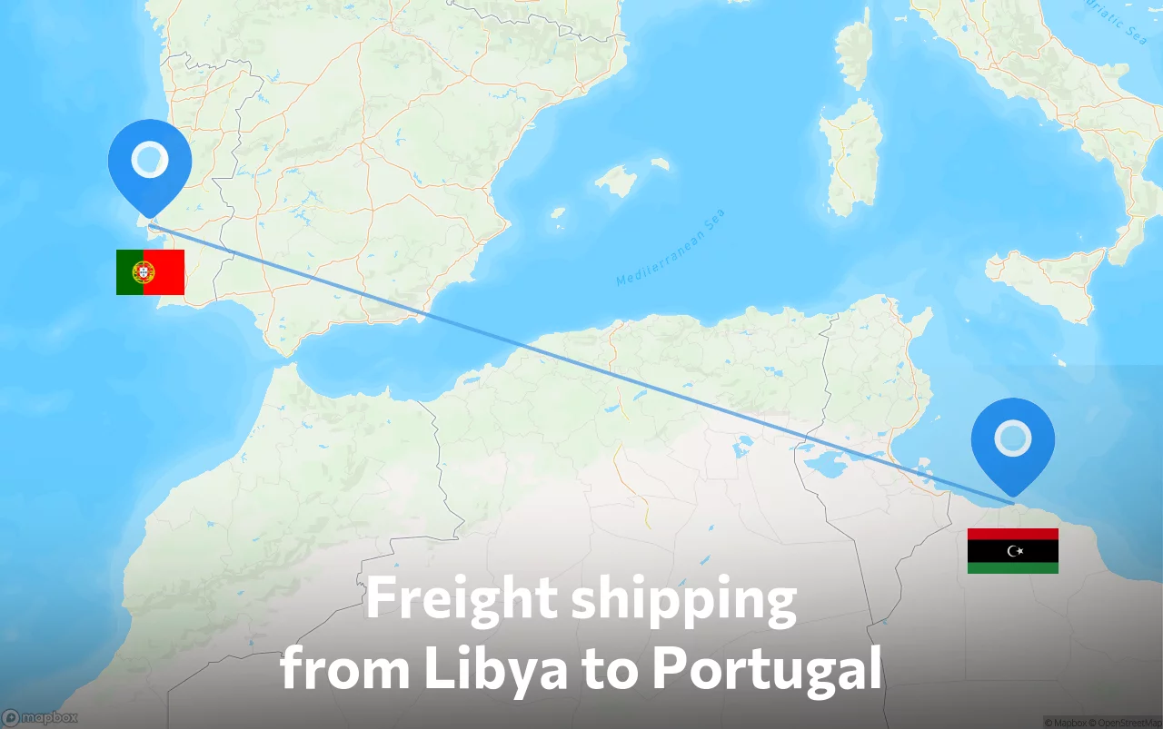 Shipping route from Libya to Portugal