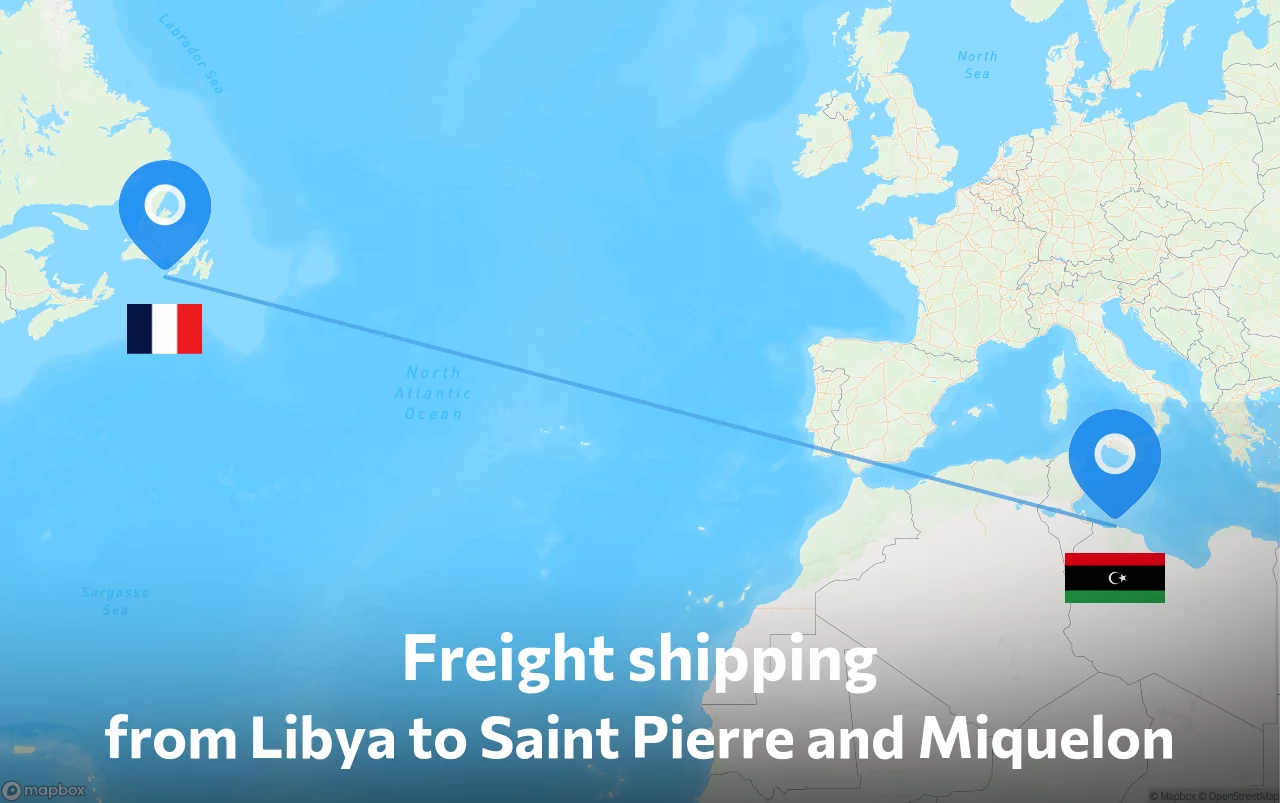 Shipping route from Libya to Saint Pierre and Miquelon