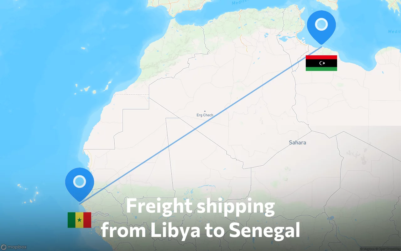 Shipping route from Libya to Senegal