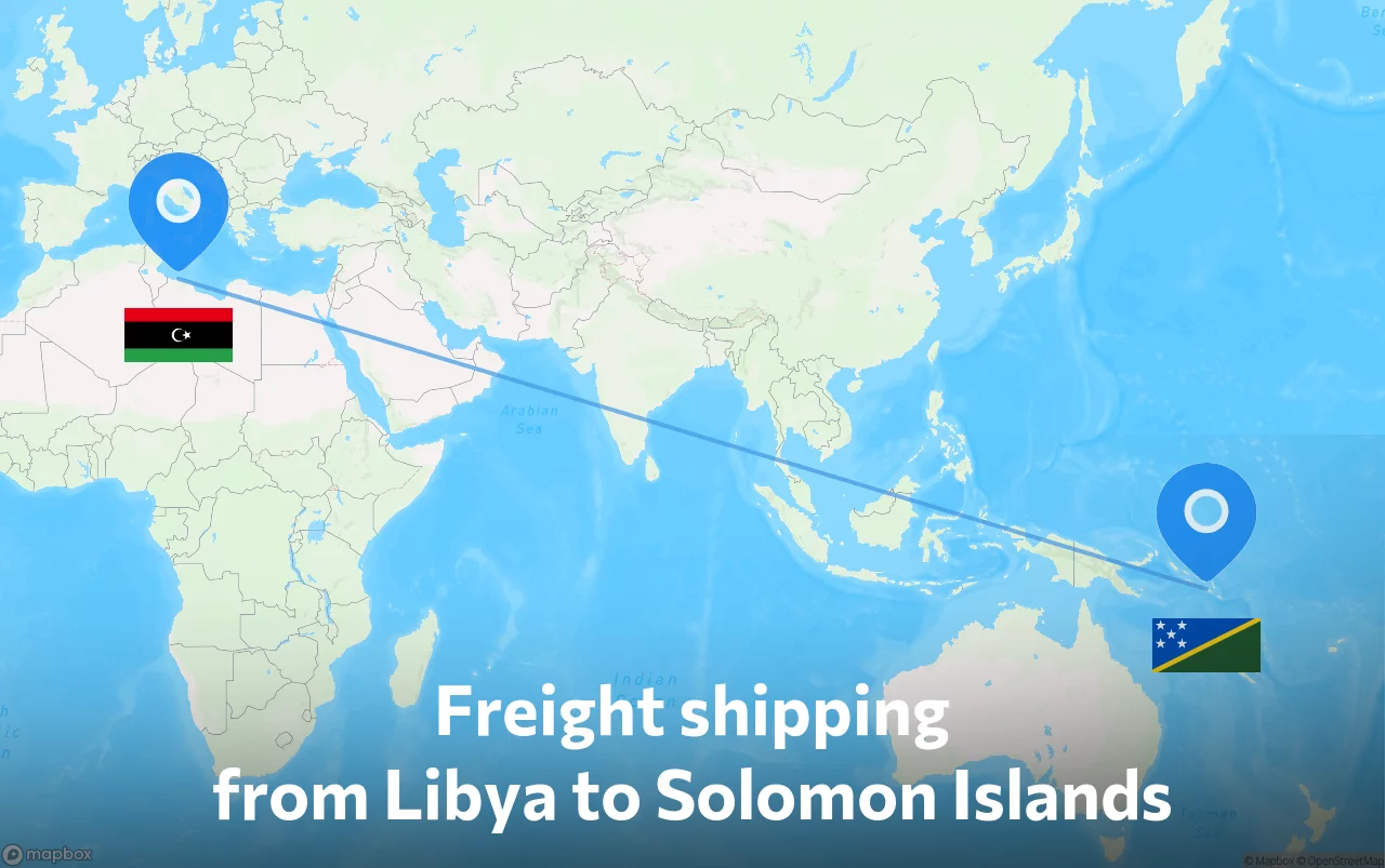 Shipping route from Libya to Solomon Islands