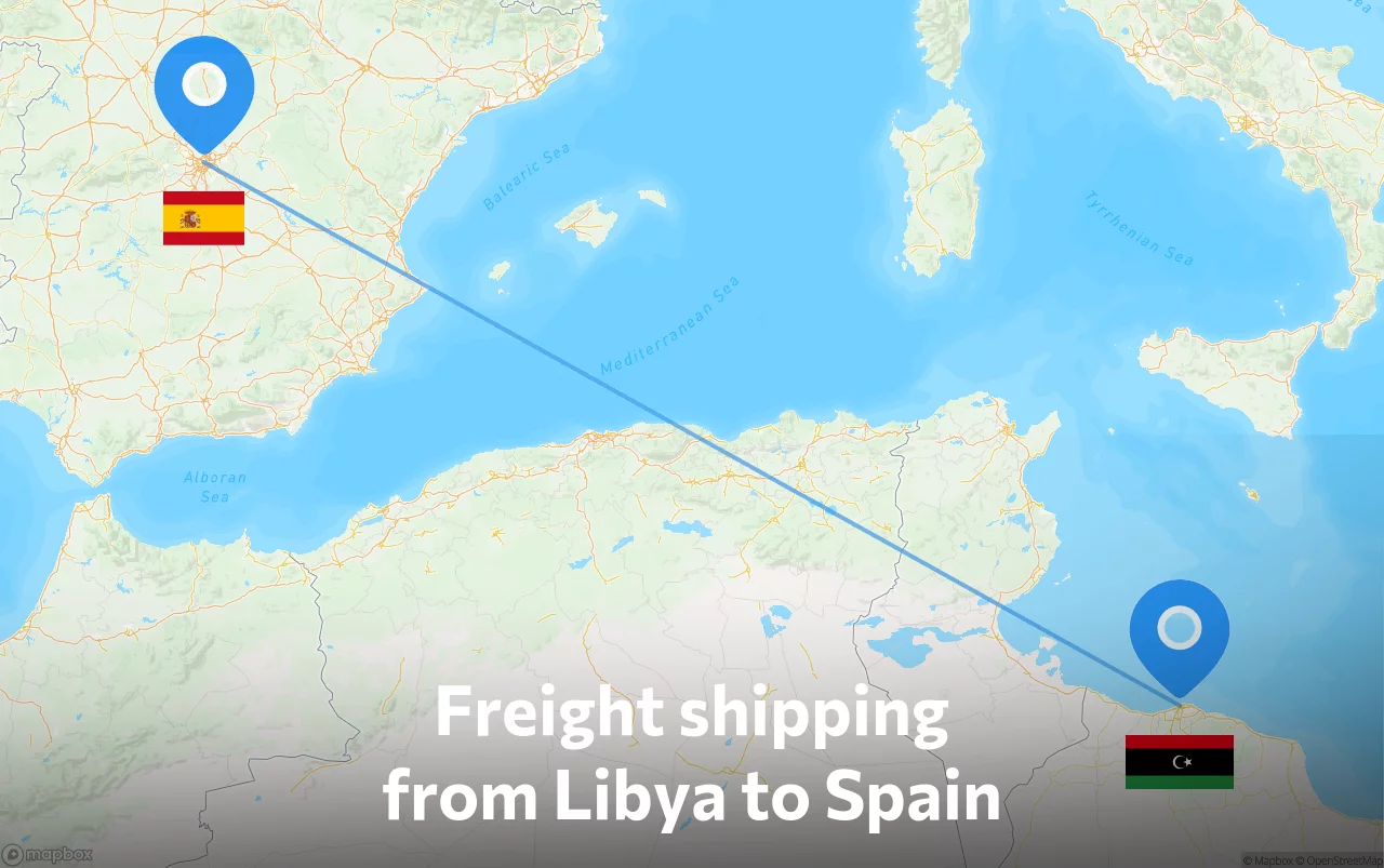 Shipping route from Libya to Spain