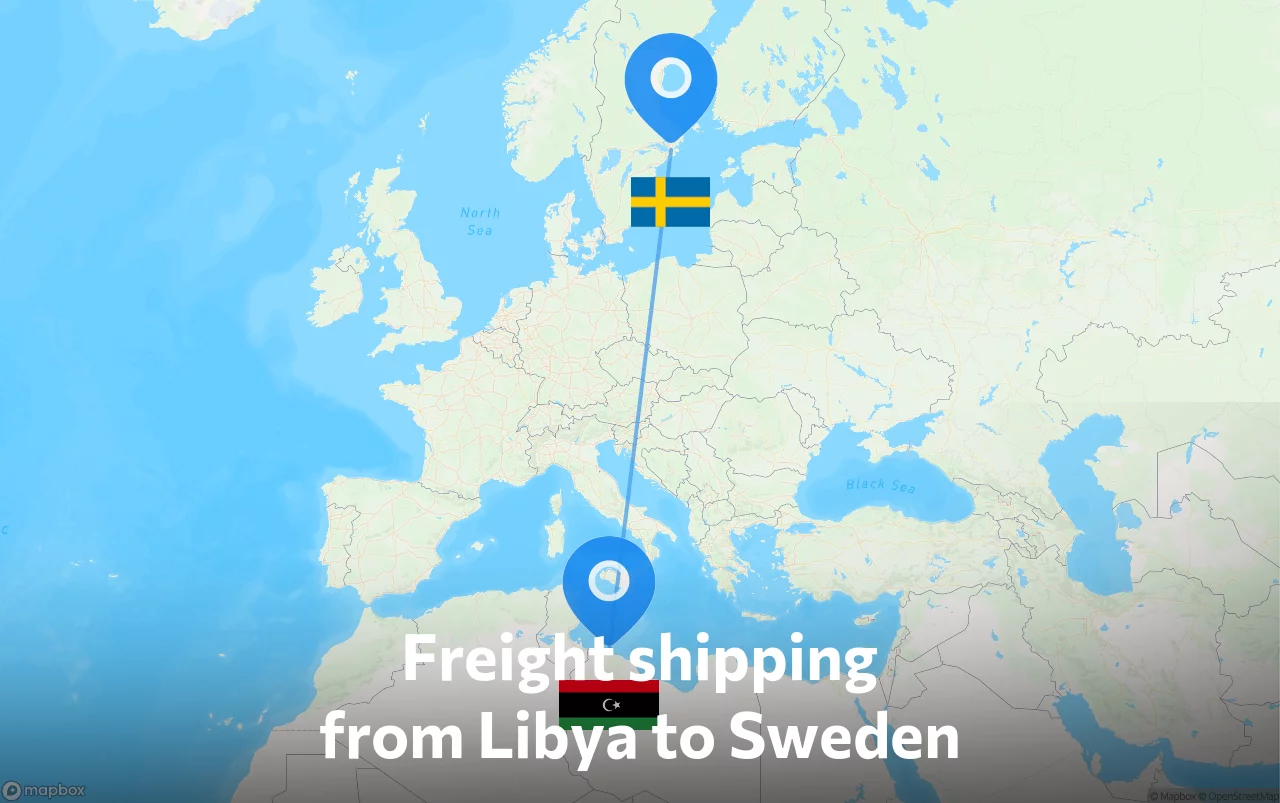 Shipping route from Libya to Sweden