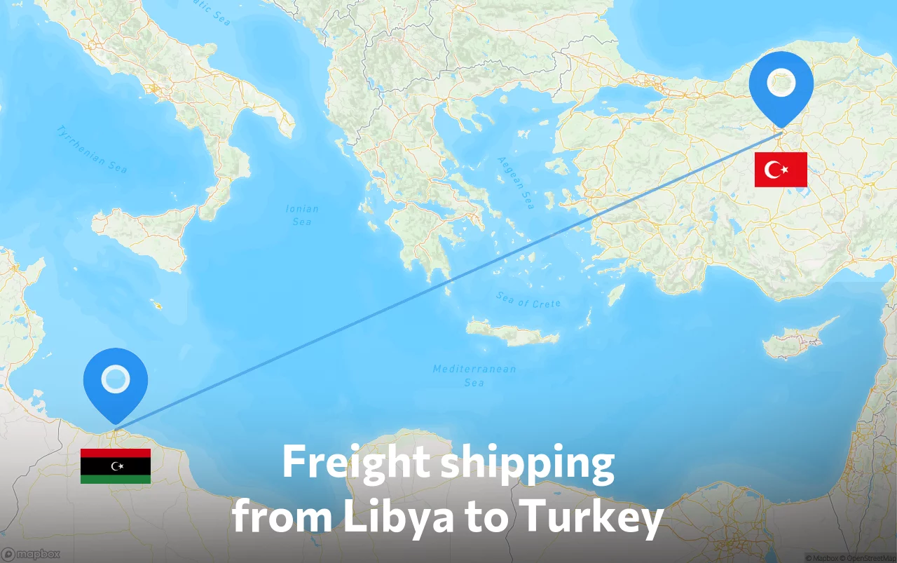 Shipping route from Libya to Turkey