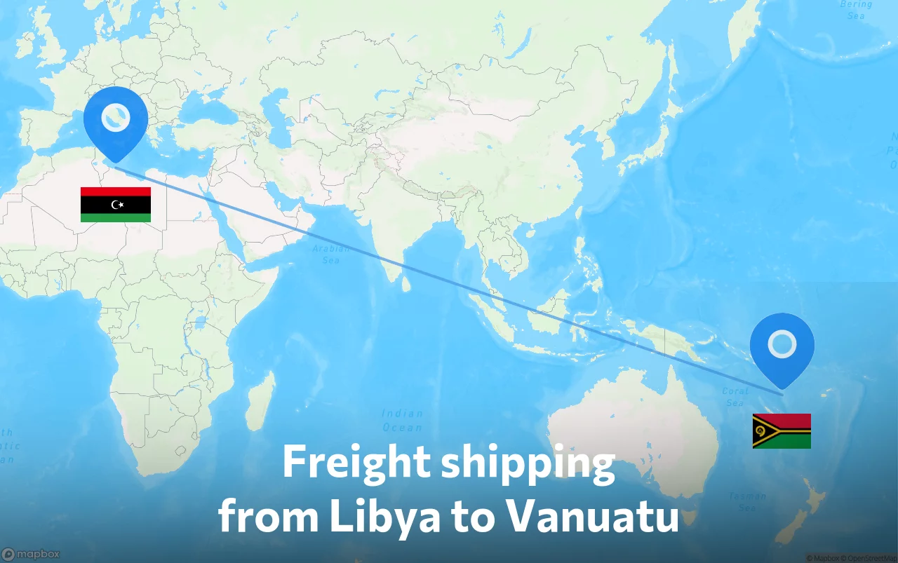 Shipping route from Libya to Vanuatu