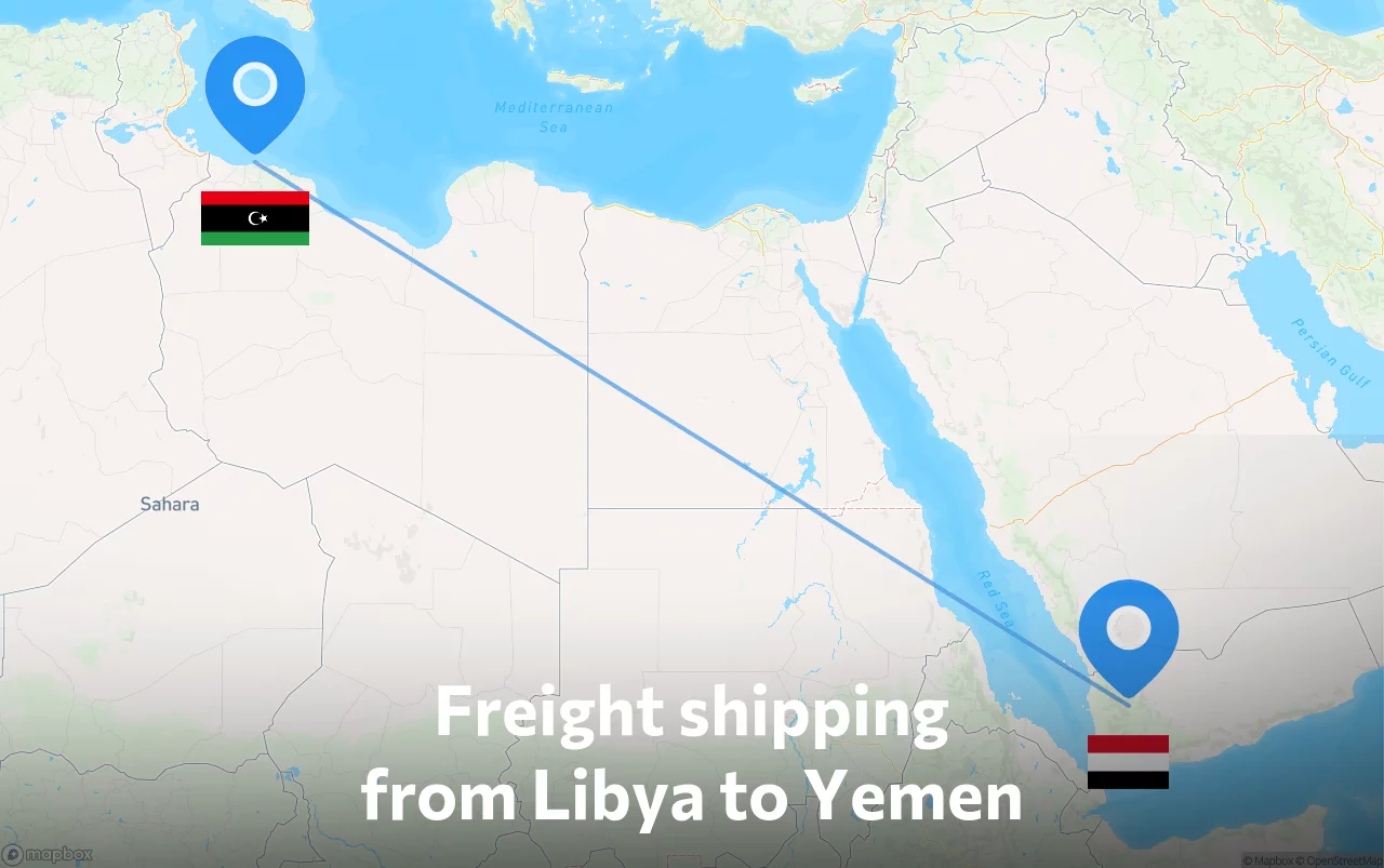 Shipping route from Libya to Yemen