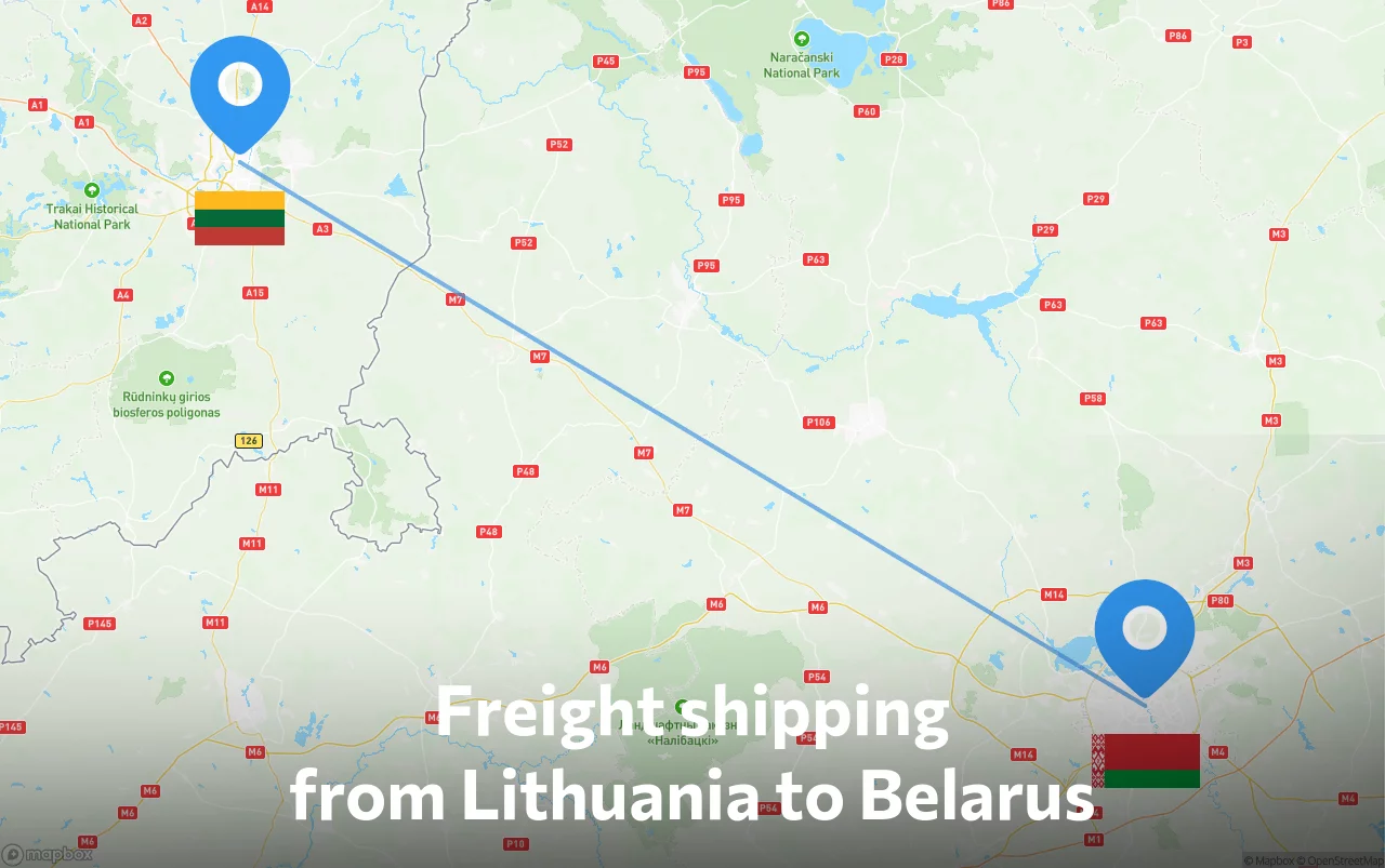 Shipping route from Lithuania to Belarus