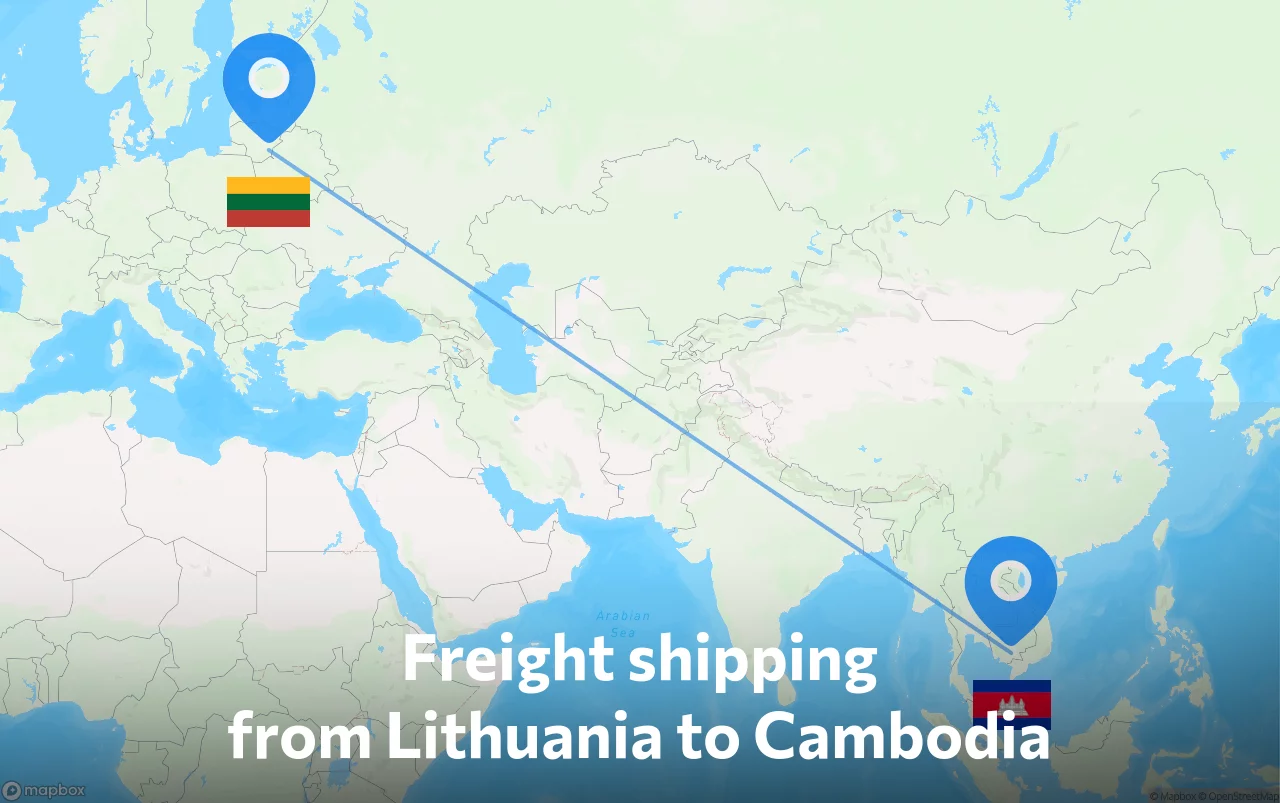 Shipping route from Lithuania to Cambodia
