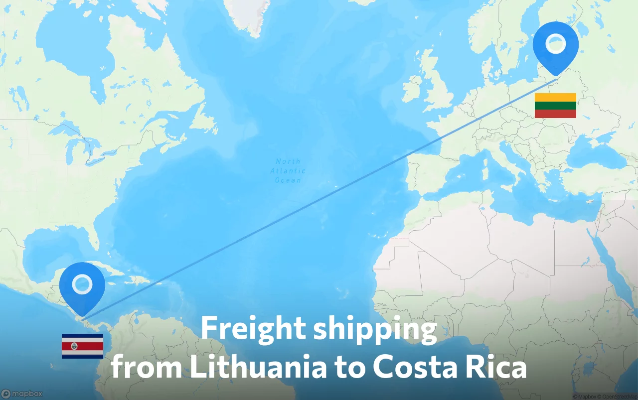 Shipping route from Lithuania to Costa Rica
