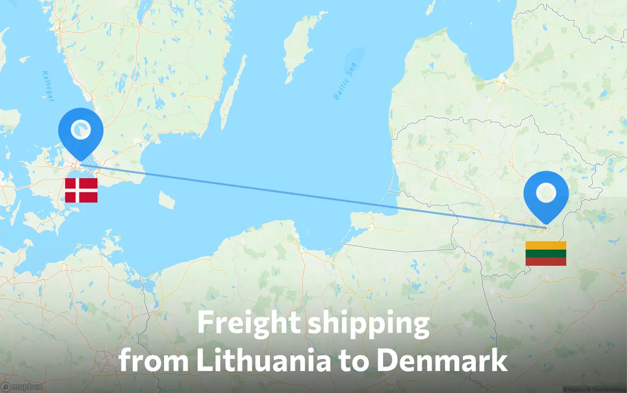Shipping route from Lithuania to Denmark
