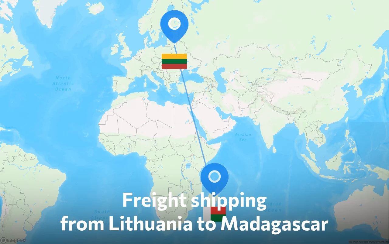 Shipping route from Lithuania to Madagascar