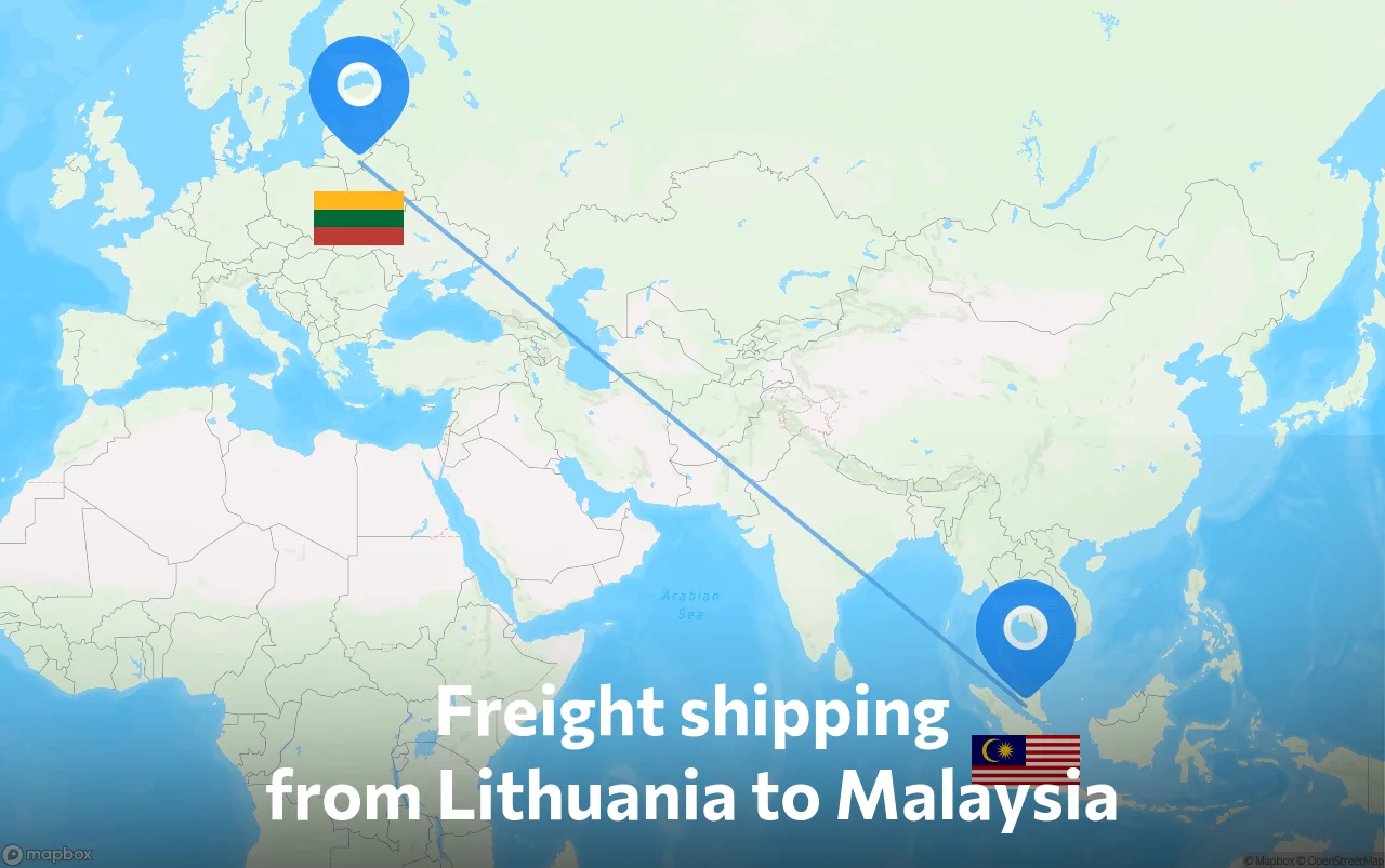 Shipping route from Lithuania to Malaysia