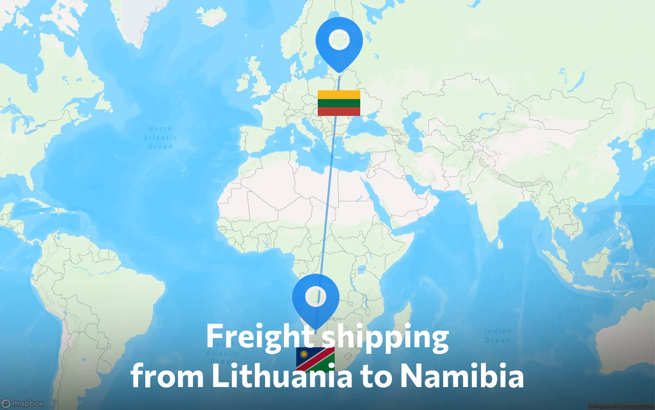 Shipping route from Lithuania to Namibia