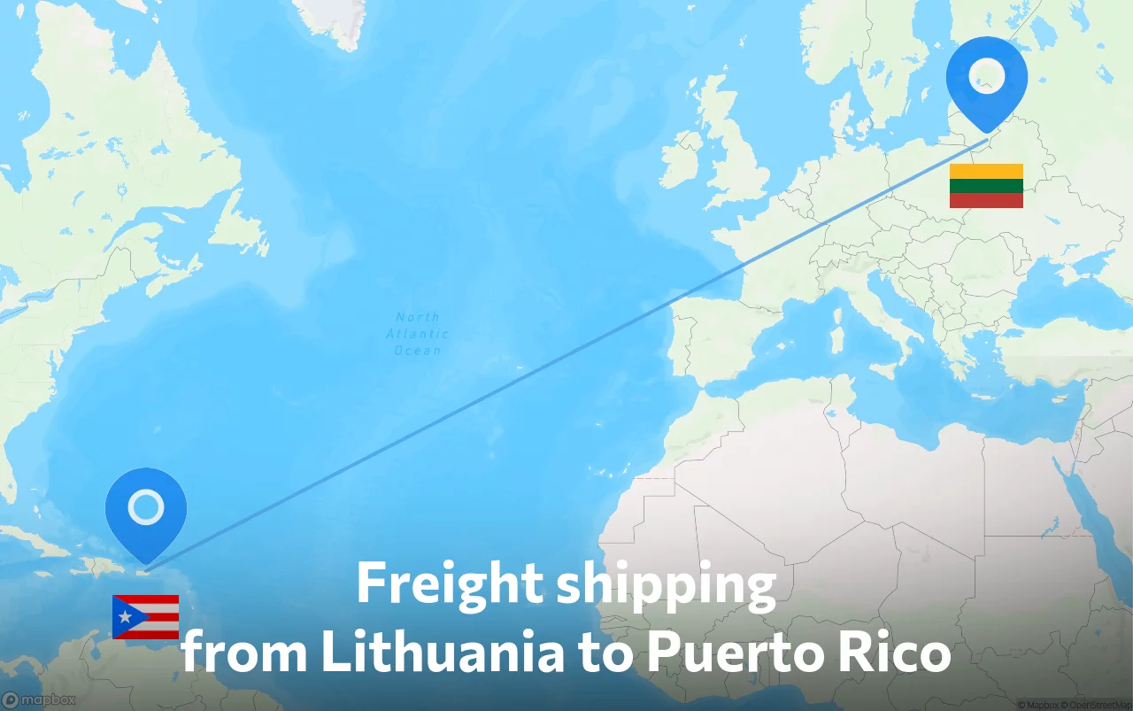 Shipping route from Lithuania to Puerto Rico