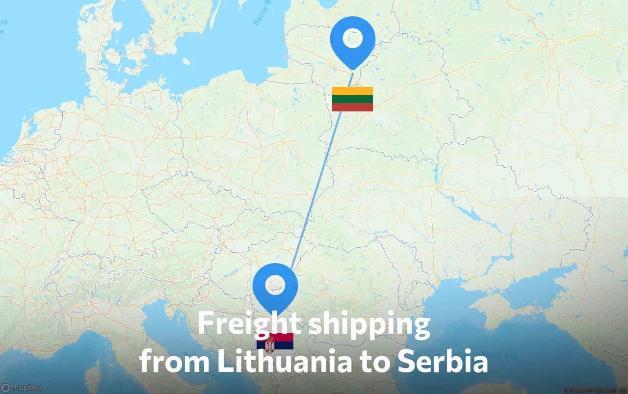 Shipping route from Lithuania to Serbia